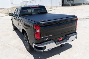 Chevrolet Silverado 1500 Soft Roll Up Bed Cover - Rough Country - Roll-Up Design, Marine-Grade Vinyl - Matte Black - '19-'24